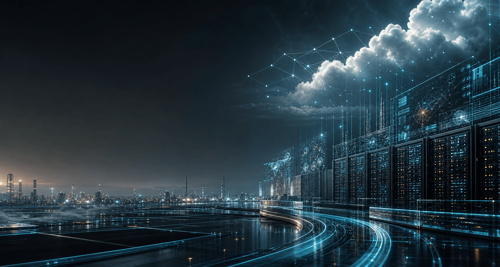 Cloud infrastructure and AI network visual for XOLTECH